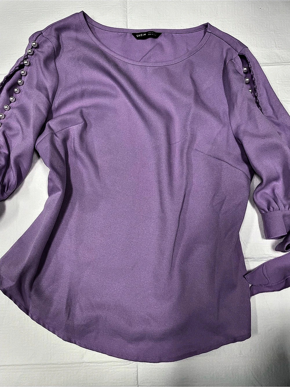 SHEIN Embellished Sleeve Blouse in Purple Size Large